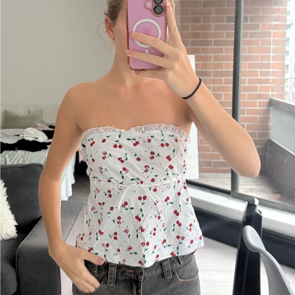 ASOS Floral Strapless Top - With adjustable bow tie